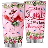 Tumblers Handle Steel Flower Hot Coffee Stainless Floral Insulated, Flamingo Gifts, Tumbler 20 Oz With Lid And Straw, Flamingo Just A Girl