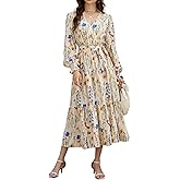 Halobelle Women's Fall Dresses Long Sleeve Flowy Casual Floral Maxi Wedding Guest Dress