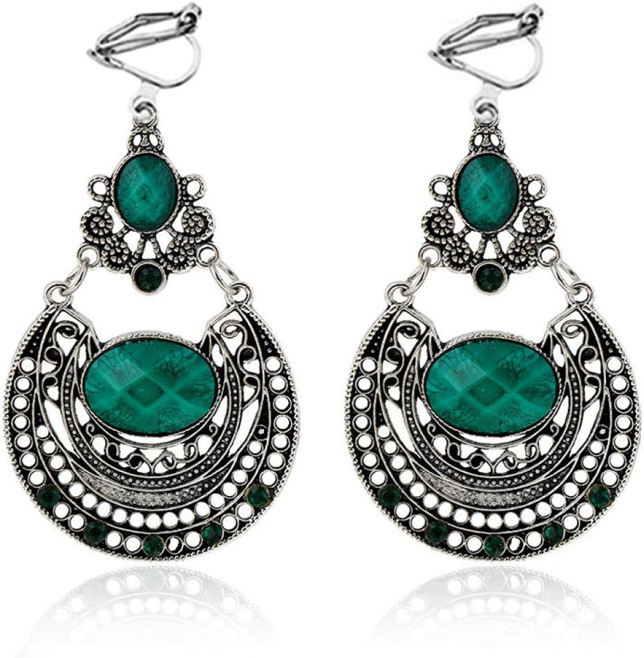 Vintage Clip on Earrings Fashion Hypoallergenic Metal Jewelry Boho Carved Ancient Earrings For Women