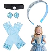 ROC PARTY Cinderella Accessories for Girls - 4 PCS Rhinestone Crown, Headband, Choker Necklace, Gloves & Earrings for Dress-Up, Birthday Parties, Halloween & Cosplay (Blue)