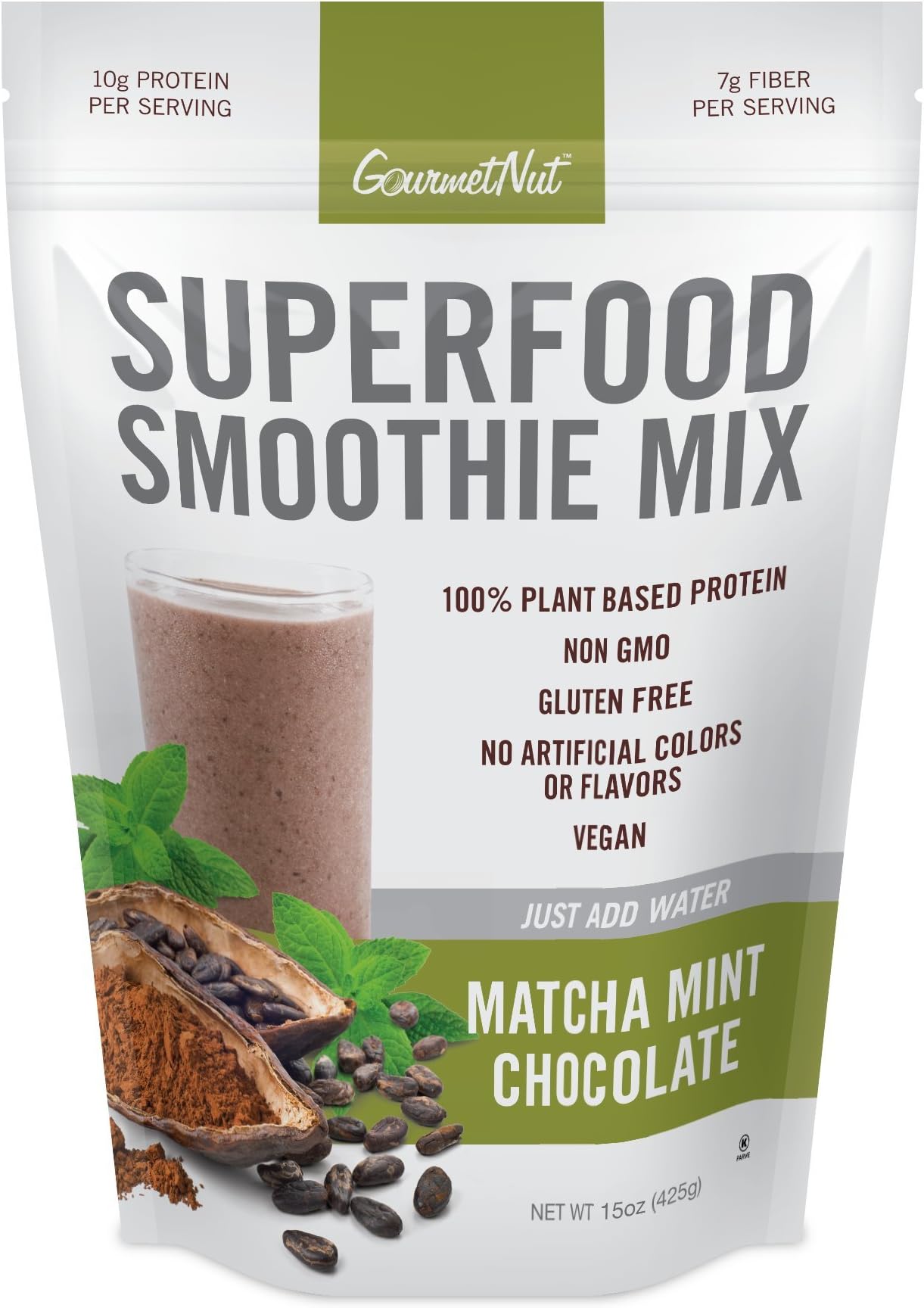 Gourmet Nut Superfood Smoothie Mix, Matcha Mint Chocolate, 15 Ounce