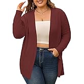 Imimtuan Womens Plus Size Cardigan Sweaters 2025 Fall Long Sleeve Knit Open Front Outerwear Sweater Coat Wine Red