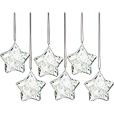 H&D HYALINE & DORA Set of 6 Crystal Glass Christmas Ornaments Clear Faceted Glass Christmas Star Crystal Hanging Ornaments for Xmas Tree Winter New Year Party Supplies