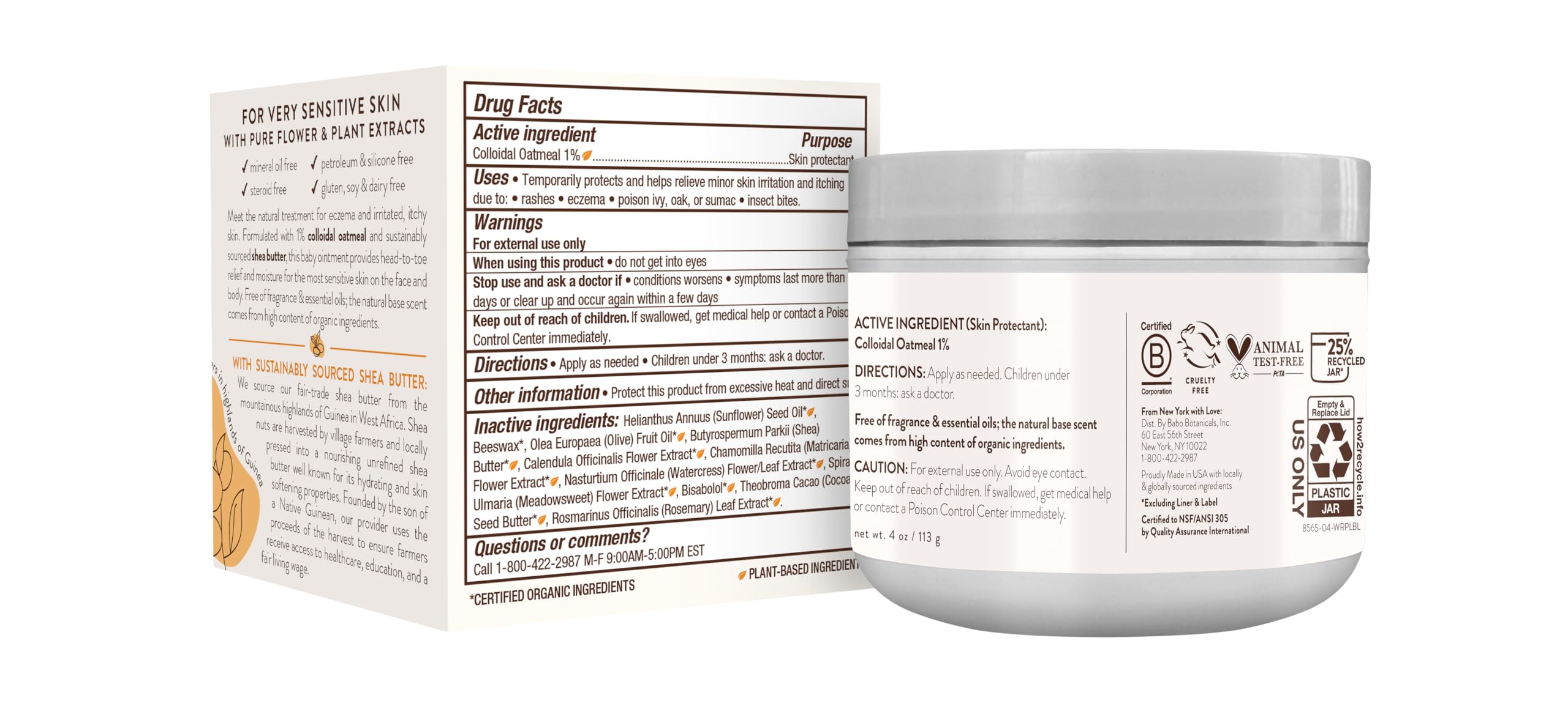 Babo Botanicals Sensitive Baby Fragrance-Free All Natural Healing Ointment - 99% Organic & 1% Colloidal Oat - Steroid-Free - NSF Certified - for Eczema, Irritated/Itchy Skin - Face, Body, Diaper Area