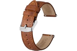 BISONSTRAP Retro Leather Watch Straps for Men, Oil Waxed Calfskin Replacement Band, Quick Release, Band Width 18mm 19mm 20mm 22mm
