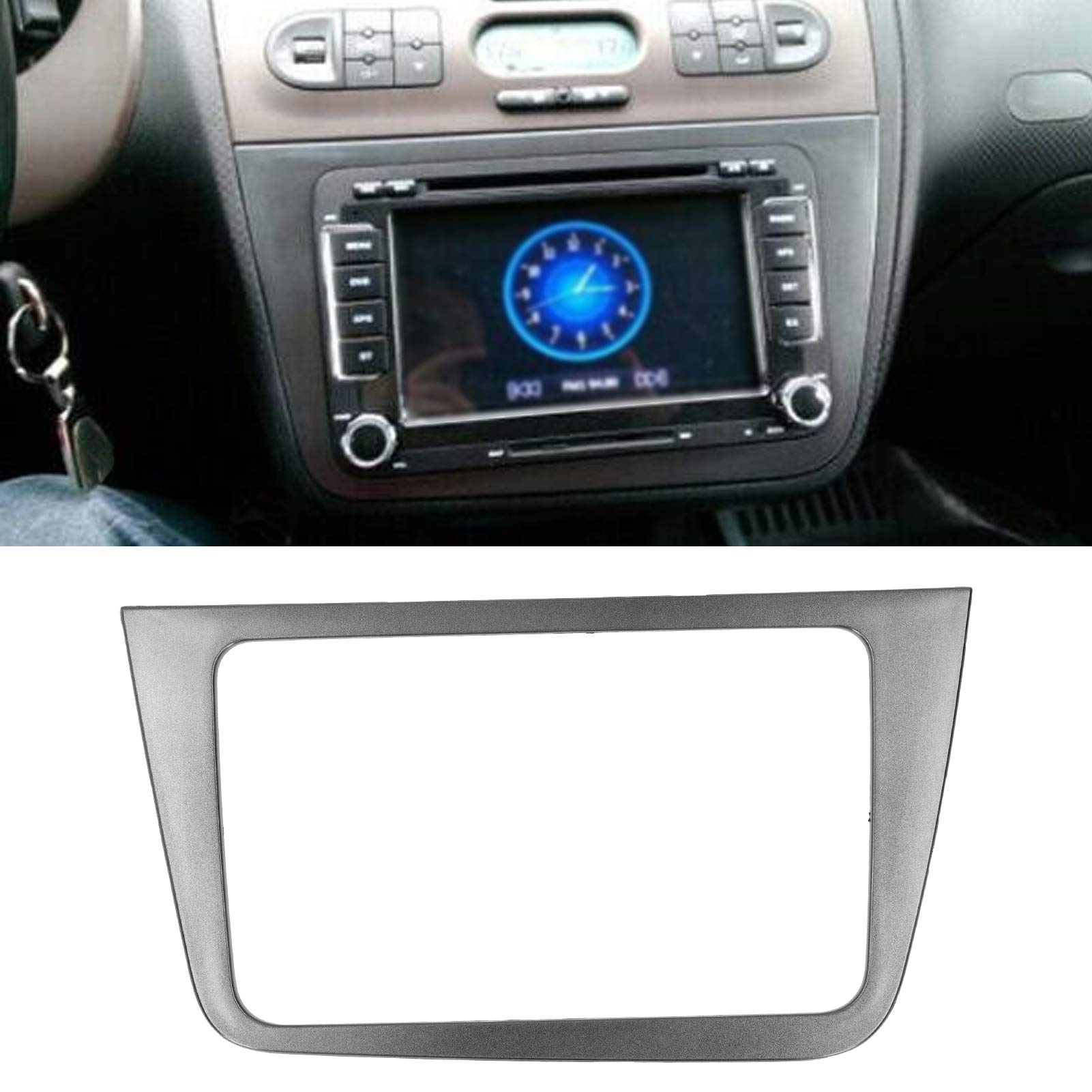 DVD Panel Trim, Grey Radio Mount Fascia 2 Din Dash Radio Frame for Seat Altea 2004‑2015 LHD