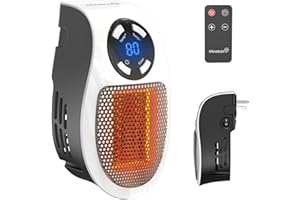 MINETOM 450W Space Heater, Remote Wall Outlet Electric Small Space Heater as Seen on TV with Adjustable Thermostat and Timer and Led Display, Compact for Home,Office,Bathroom