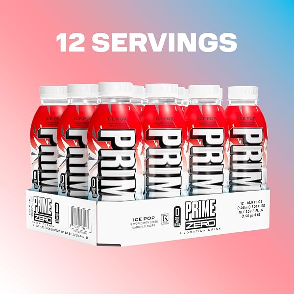 PRIME ZERO ICE POP, SUGAR FREE SPORTS DRINKS, ELECTROLYTE ENHANCED TO REPLENISH FLUIDS, B VITAMINS, ANTIOXIDANTS, LOW CALORIE, MADE WITH NATURAL FLAVORS, 16.9 FL OZ 12 PACK