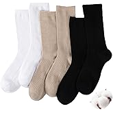 COOVAN Womens Crew Socks Cotton Casual Aesthetic Thin Cute Soft Boot Socks 6 Pairs
