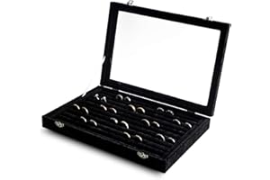 Frebeauty Rings/Earrings Organizer Tray with Clear Lid 10 Slots Velvet Drawer Insert Jewelry Storage box with Transparent Glass lid Jewelry Display Case Showcase Gift for Girls Women (Black, 10 Slots)