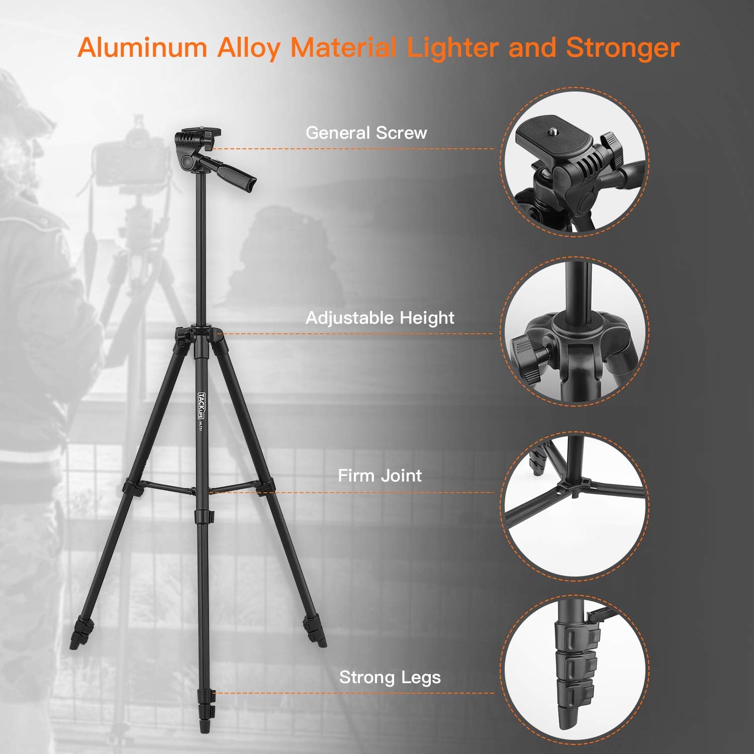 Lightweight Tripod 55-Inch, Aluminum Travel/Camera/Phone Tripod with Carry Bag, Maximum Load Capacity 6.6 LB, 1/4" Mounting Screw for Phone, Camera, Traveling, Laser Measure, Laser Level : Camera & Photo