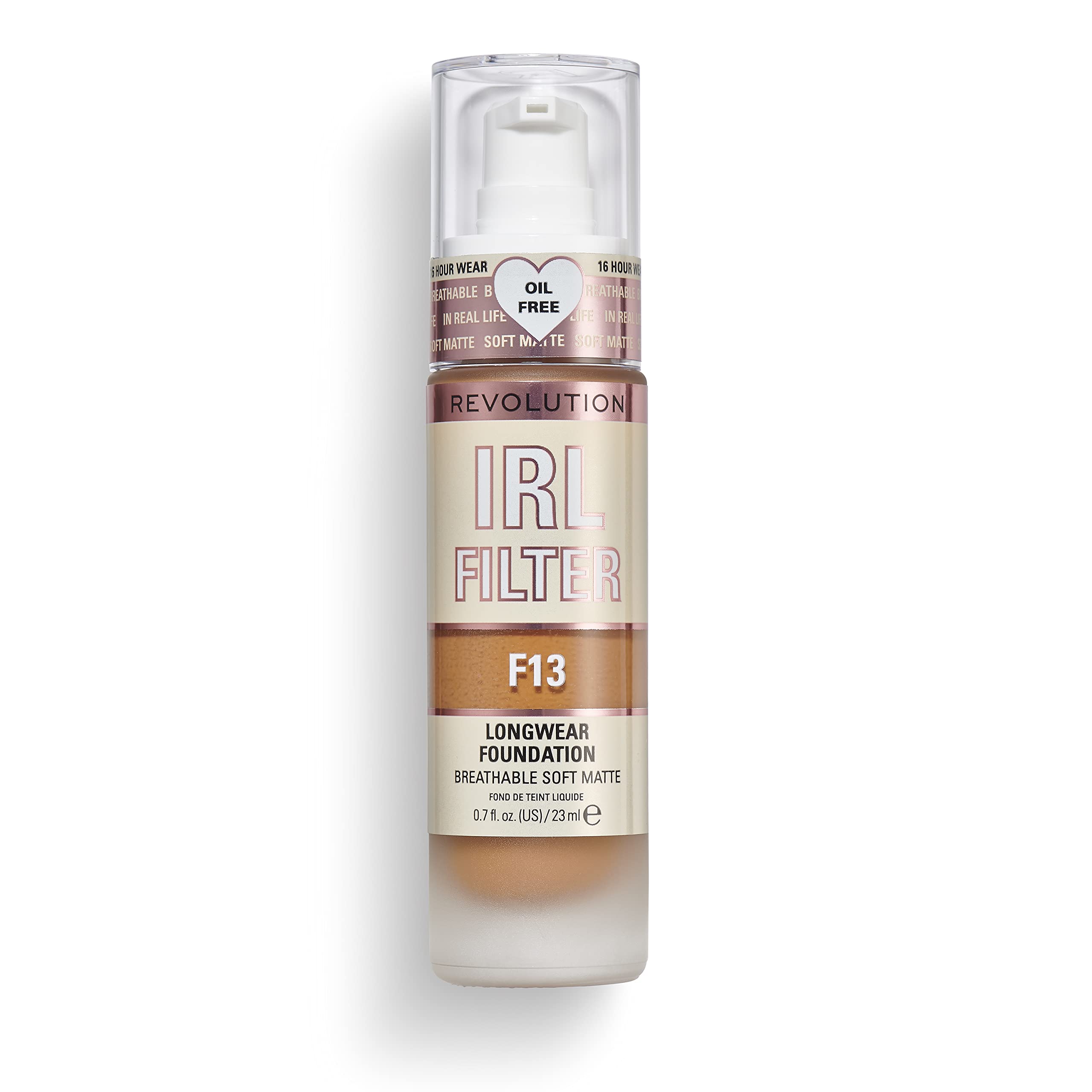 Makeup Revolution IRL Filter, Longwear Foundation, Medium to Full Coverage, Matte Finish, 16 Hour Wear, F13, Dark Skin Tones, 23ml