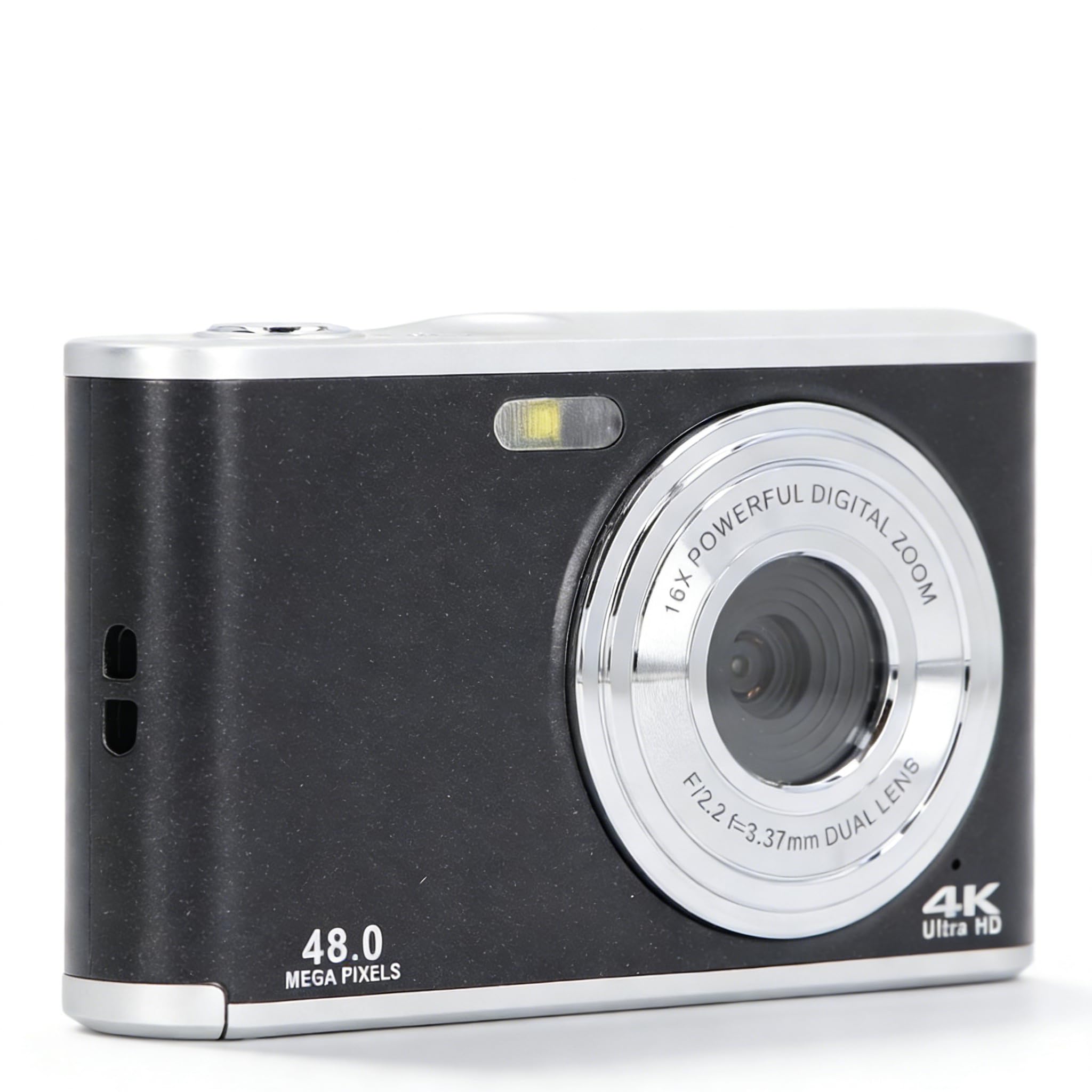 16X Digital Zoom Camera for Travel Photography, 2.4 Inch 44MP 4K Ultra HD Dual Lens Camera, Shock Proof Compact Digital Camera for Travel Graduation for Adults and Teens (Black)