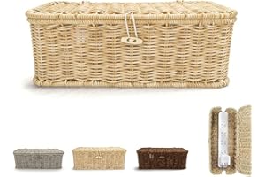 Handwoven Rattan Cable Management Box, Decorative Cord Hiding Basket with Safety Lock for Power Strips and Chargers, Heat-Ven