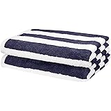 Amazon Basics Cabana Stripe Beach Towel - Pack of 2, Navy Blue