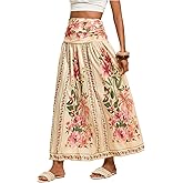 Verdusa Women's Boho Floral Print Maxi Skirt Shirred High Waisted A Line Flowy Long Skirts