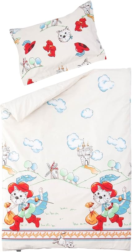 Soulbedroom Baby Tommy Le Chat Botte Linge De Lit Pour Bebe Housse De Couette 100x140 Cm Et Taie D Oreiller 100 Coton Amazon Fr Bebes Puericulture