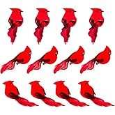 Berfutall-Cardinal Clip On Christmas Tree Ornament Decorations - Red Feathers Set of 12 Pieces Each is 4" Lon……