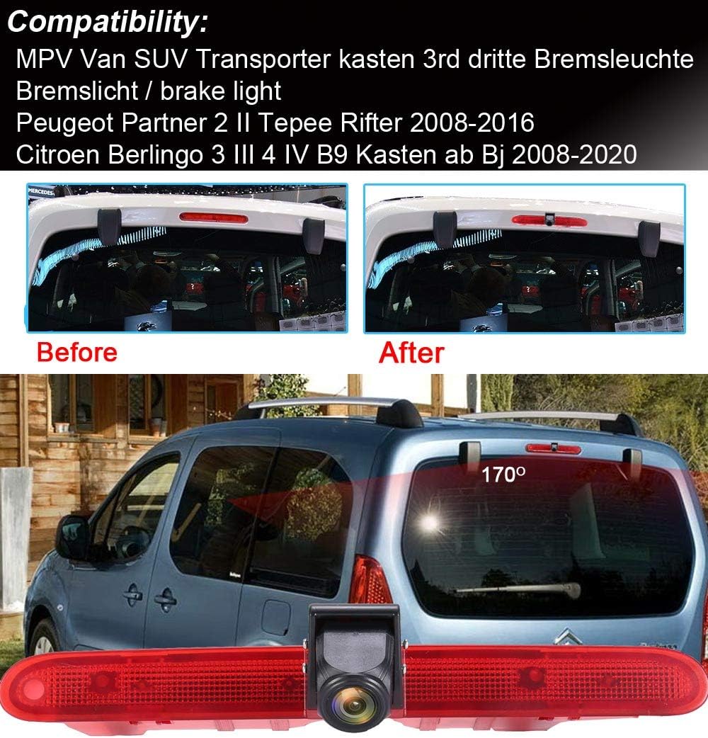 Car Third Roof top mount Brake Light Rear View Backup Camera replacement for Peugeot Partner 2 II Tepee Rifter 2008-2016/Citroen Berlingo 3 III 4 IV B9 Kasten ab Bj 2008-2020 - Image 3