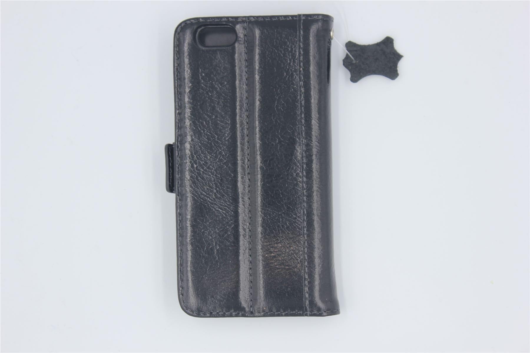 Real Leather Wallet Case Cover For Apple iPhone 7 - Genuine Leather - Vintage Black Colour