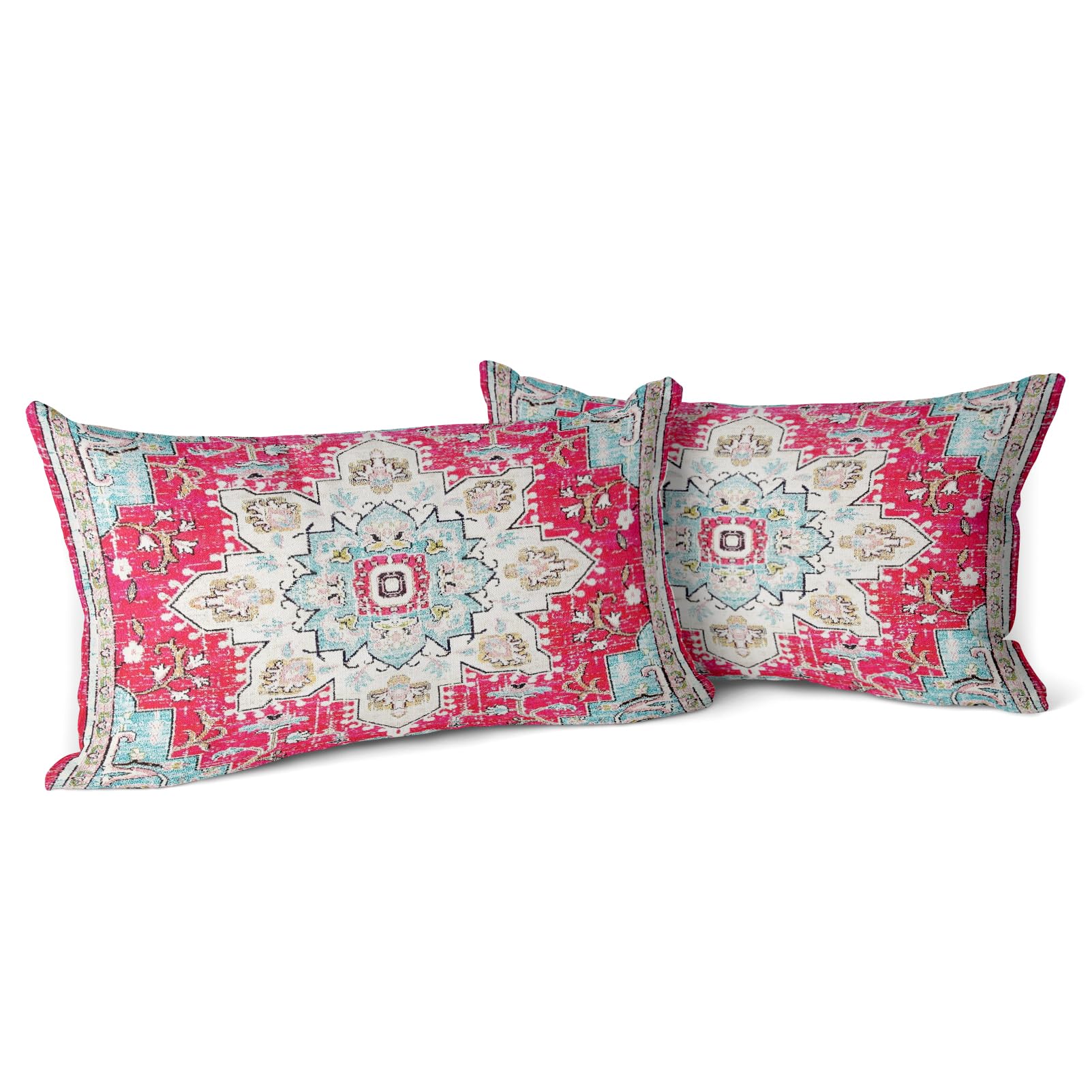 Snylcce Set of 2 Bohemian Style Cushion Covers 30x50 cm Decorative Square Throw Pillow Covers 30x50 CM Sofa Car Pillowcase for Outdoor Home Bed Living Room Couch Decor (Rose)