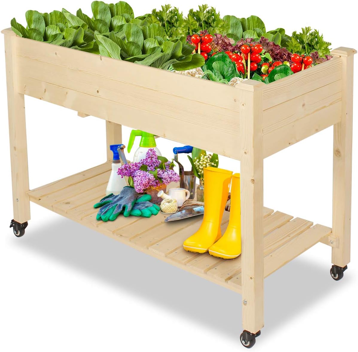 LYNSLIM Wooden Movable Elevated Raised Garden Bed with