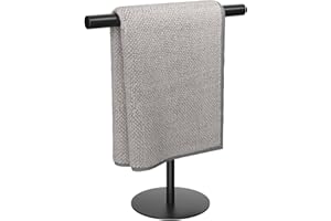 Hoomast Hand Towel Holder, Towel Rack for Kitchen Bathroom Bedroom Vanity, Removable T-Shape Free Standing 1 Pack Black