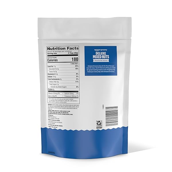 AMAZON GROCERY, DELUXE MIXED NUTS, ROASTED & SALTED, 16 OZ