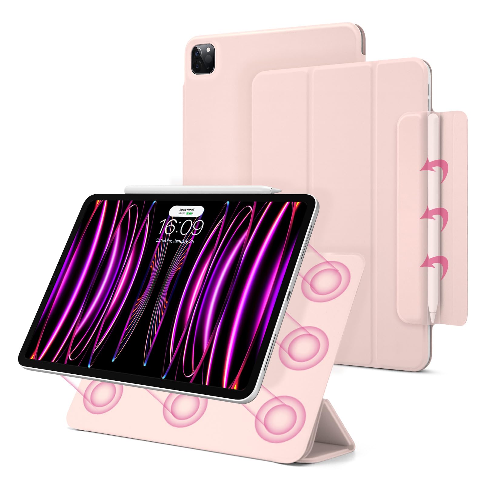 Photo 1 of Magnetic Case for iPad Pro 11 Inch 4th/3rd / 2nd Generation(2022/2021/2020),Slim Smart Folio, Lightweight Trifold Stand Case, Auto Sleep/Wake, Support 2nd Gen Apple Pencil Charging (Pink)