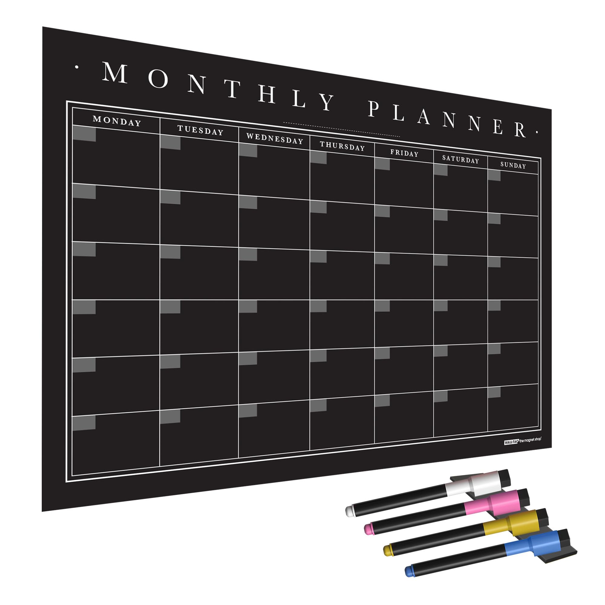 WallTAC A3 Monthly Wall Planner Sticker with Blackboard Pens | Made in The UK | Easy-to-Remove Dry Wipe Calendar or to List for Home and Office [30 x 42cm]