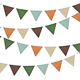 2 Sets of Orange Green Brown Pennant Banner 20Pcs Nursery Garland Flags Fabric Linen Triangle Streamers for Baby's Room Decor Kids Camping Jungle Safari Animal Birthday Baby Shower Party Decorations