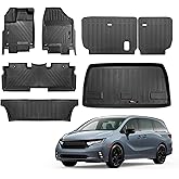 Jdeymat for 2018-2025 2026 Honda Odyssey Mini Passenger Van Floor Mats 3Rows and Cargo Trunk Liner Backrest Mat All Weather TPE Rubber Protection Mat Black (Floor Mats 3 Rows+Cargo Liner+Backrest Mat)