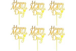 OARKIVE Happy Mothers Day Cake Topper Set of 10, Gold Acrylic Cake Toppers for Mini Cakes, Flowers, Candy Gifts, Breakable Heart Cakes, Perfect for Mothers Day Party Decorations