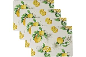Benson Mills Cork Placemats Set of 4, Thick Cork Place Mats for Kitchen and Dining Tables, Easy Clean Table Mats (12" x 16" Rectangular Set of 4, Lemons)