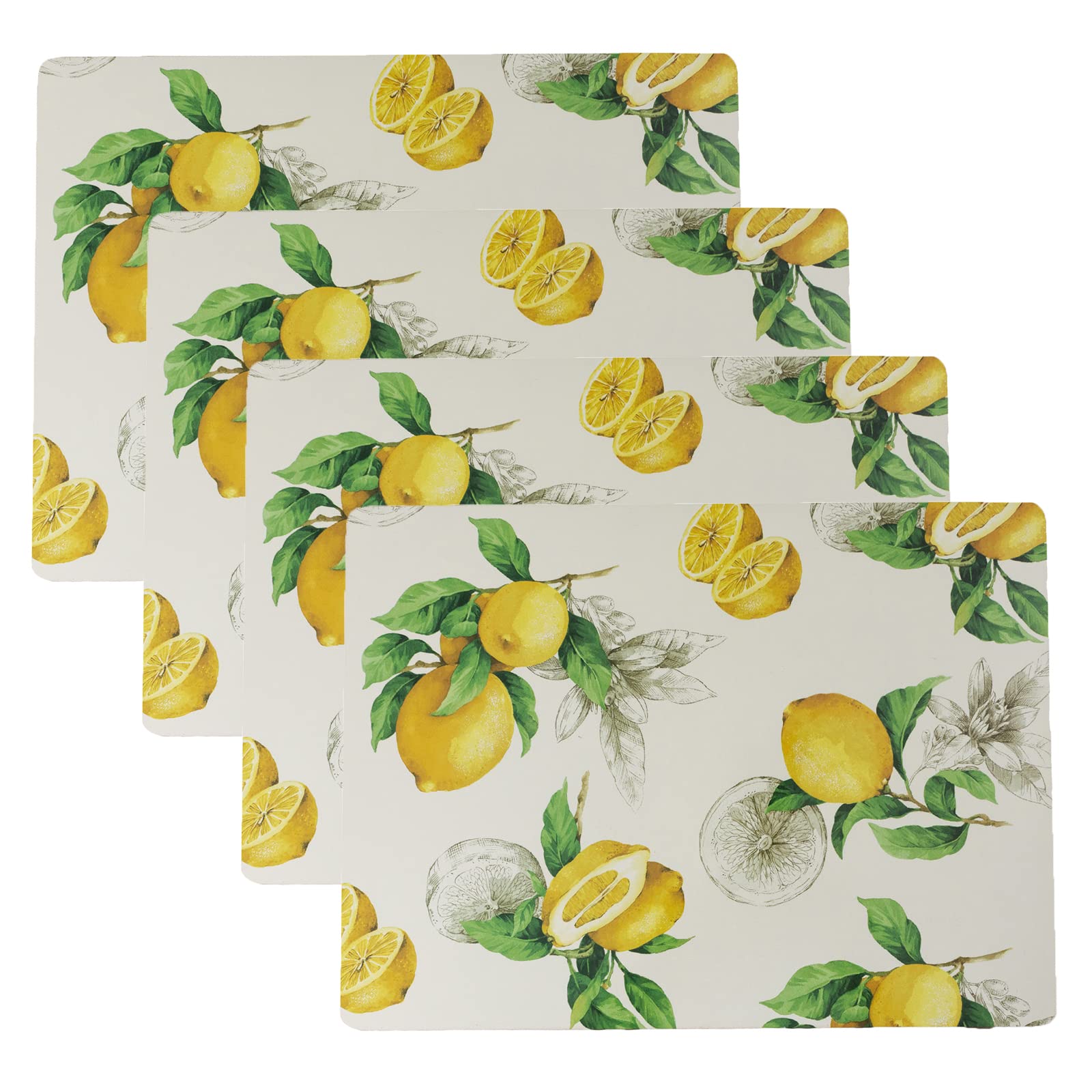 Benson Mills Cork Placemats Set of 4, Thick Cork Place Mats for Kitchen and Dining Tables, Easy Clean Table Mats (12" x 16" Rectangular Set of 4, Lemons) — image 1