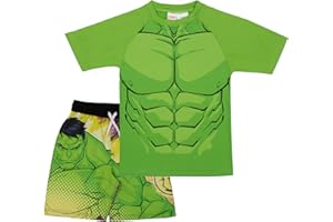 Marvel Boys Avengers Spiderman Black Panther Miles Morales 2-Piece Costume Swimsuit Set, Rash Guard & Swim Trunks for Boys