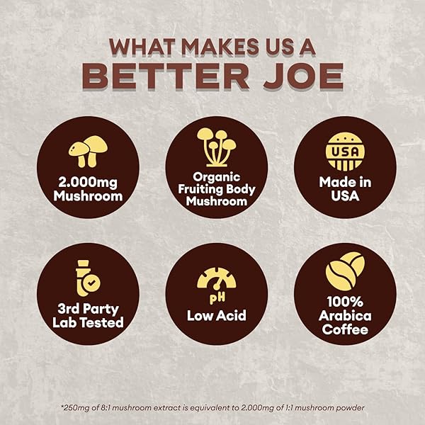 FULLY JOE MUSHROOM INSTANT COFFEE WITH 16 SUPERFOOD MUSHROOMS, INCLUDES LION’S MANE, REISHI, CHAGA, CORDYCEPS MIXED WITH GOURMET ARABICA INSTANT IMMUNE BOOSTING COFFEE FOR FOCUS & GUT HEALTH