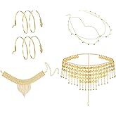 Quelay 5 Pcs Egyptian Costume Accessories for Women Coins Belly Belt Head Chain Necklace 2 Snake Arm Cuffs Gold Jewelry Set for Cosplay Party