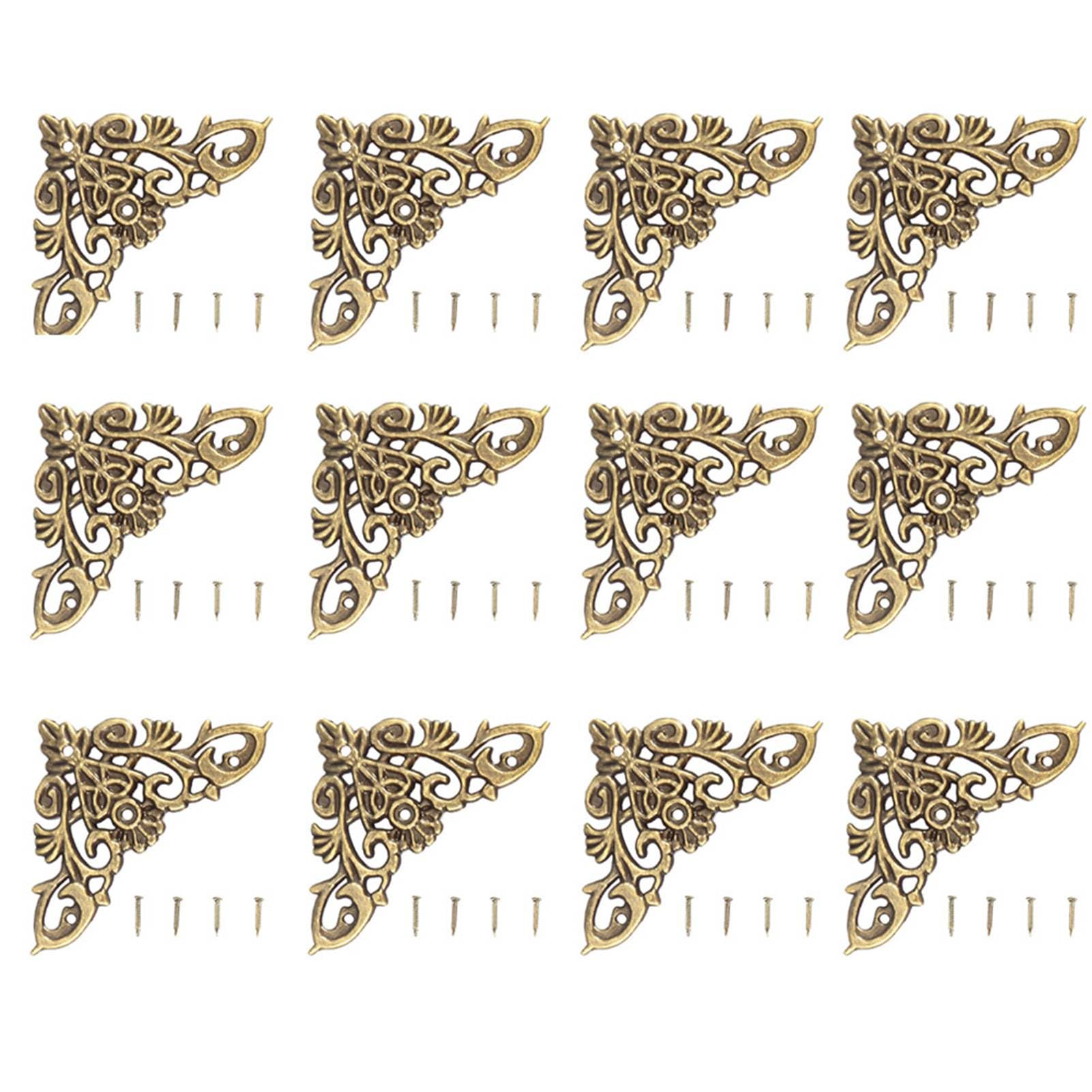 Garosa 12PCS Wood Box Corner Protectors Zinc Alloy Jewelry Gift Case Edge Cover Guard with Screws Large Decorative Corner Protectors for Home Decor Album