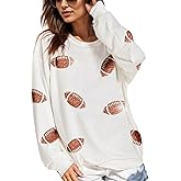 Xunger Women’s Football Print Sequin Sweatshirt Crewneck Oversized Long Sleeve Pullover Tops Gameday Sweatshirts