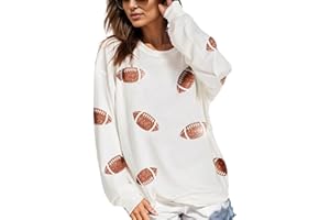 Xunger Women’s Football Print Sequin Sweatshirt Crewneck Oversized Long Sleeve Pullover Tops Gameday Sweatshirts