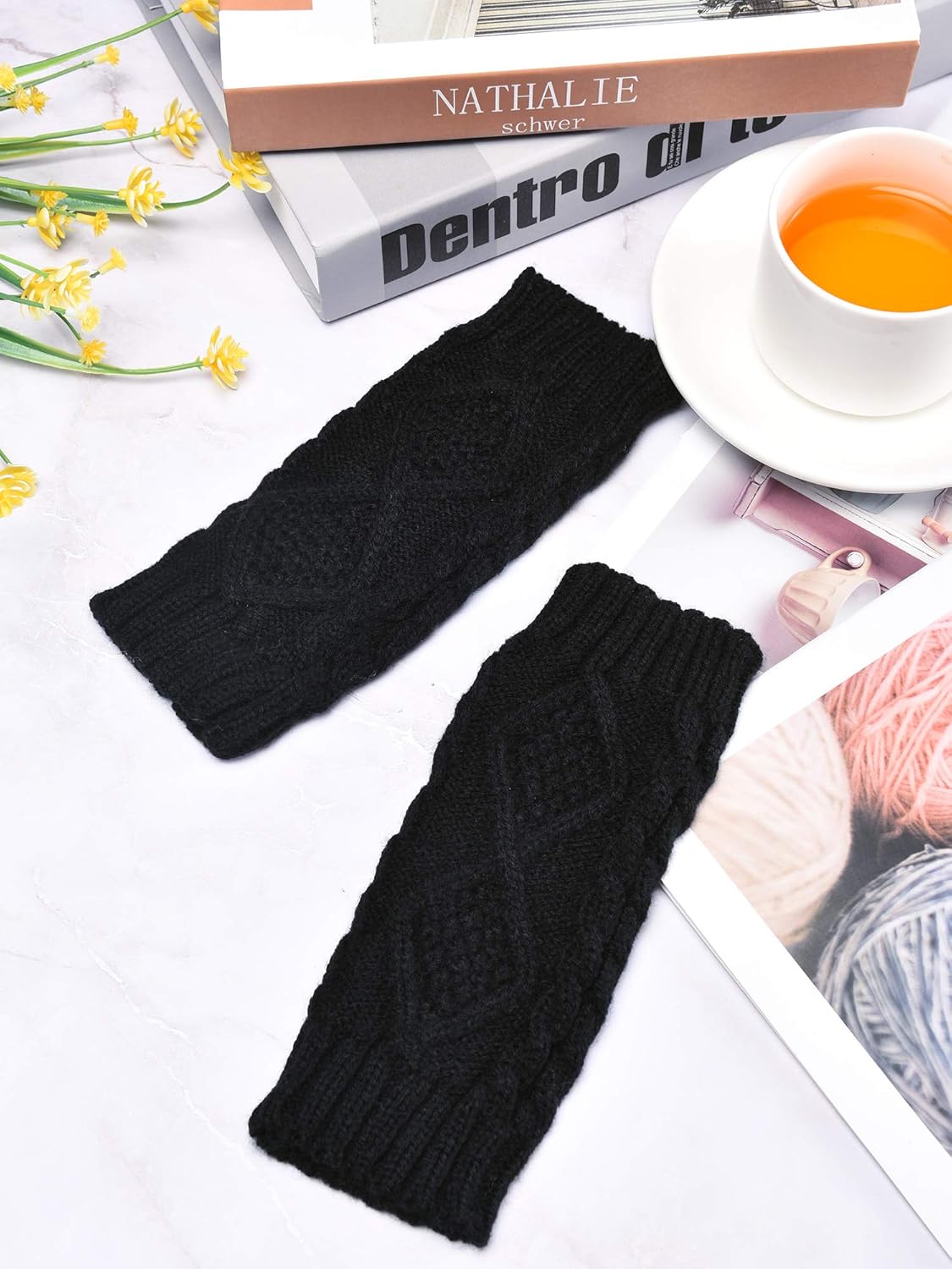 4 Pairs Women Winter Warm Knit Fingerless Gloves Thumbhole Arm Warmers Mittens (Black, 4) at  Women’s Clothing store