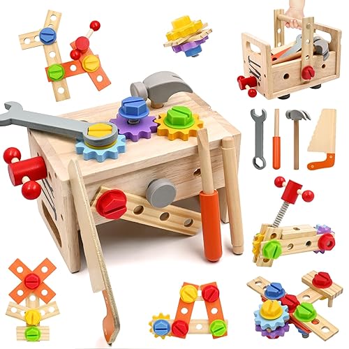 29Pcs Montessori Wooden Kids Tool Set with Tool Box, Toddler Early  Educational Pretend Play Construction Activity STEM Learning Toys for  Year