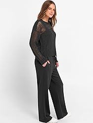 ANRABESS Womens 2 Piece Outfits Crochet Sheer Knit