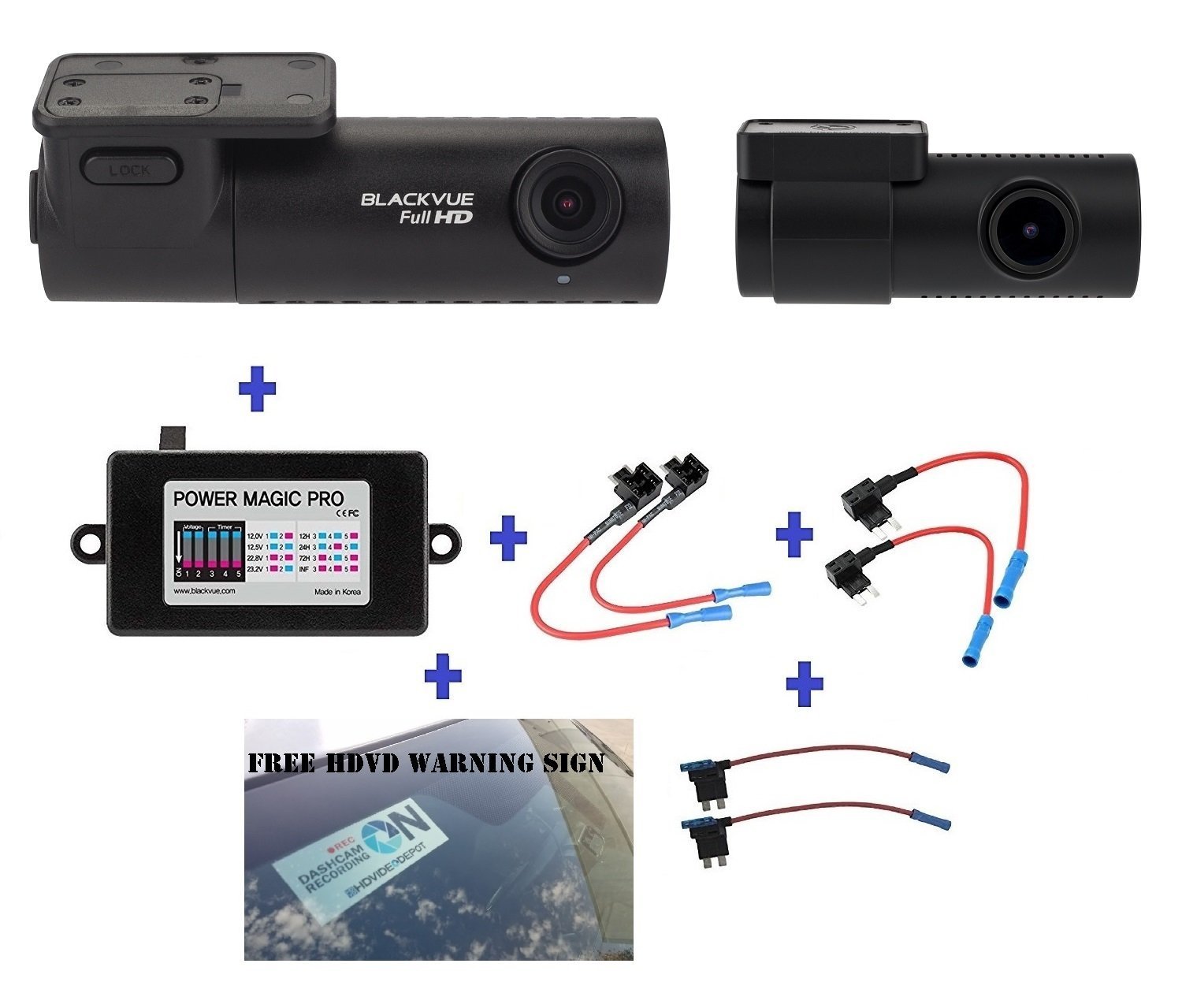 Blackvue DR590-2CH 16GB, Car Black Box/Car DVR Recorder, Full HD 1080p Front and Rear, 30FPS, G Sensor, 16GB SD Card + Power Magic Pro + Fuse taps + HDVD Warning Sign Included