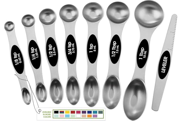 Spring Chef Stainless Steel Magnetic Measuring Spoons Set of 8, Black | Dual Sided Metal Teaspoon & Tablespoon Measuring Spoons with Leveler for Dry & Liquid Ingredients, Nesting, Dishwasher Safe