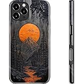 MERRO for iPhone 16 Pro Case - Wireless Charging Compatible - Dual-Layer Hard Shell & Silicone Cover - Protective Phone Case with Cute Wildflower Designs for Women - Sunset Forest
