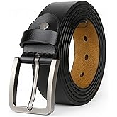 JingHao Mens Belt Big and Tall 30"-65",Genuine Leather Belts for Men,Casual Work Dress Jeans Belt,Black Brown Width 1.45" A18
