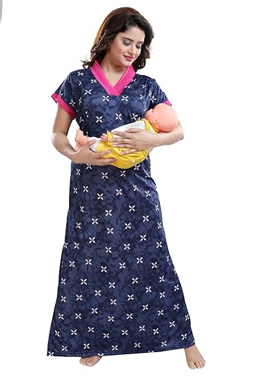 Women's Beautiful Print with Invisible Zip Feeding/Maternity/Nursing Nighty/Nightwear.