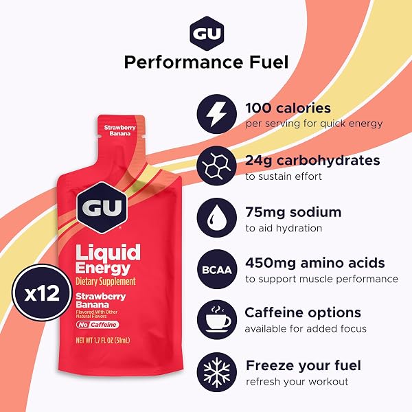 GU ENERGY, LIQUID ENERGY, STRAWBERRY BANANA – 12 COUNT